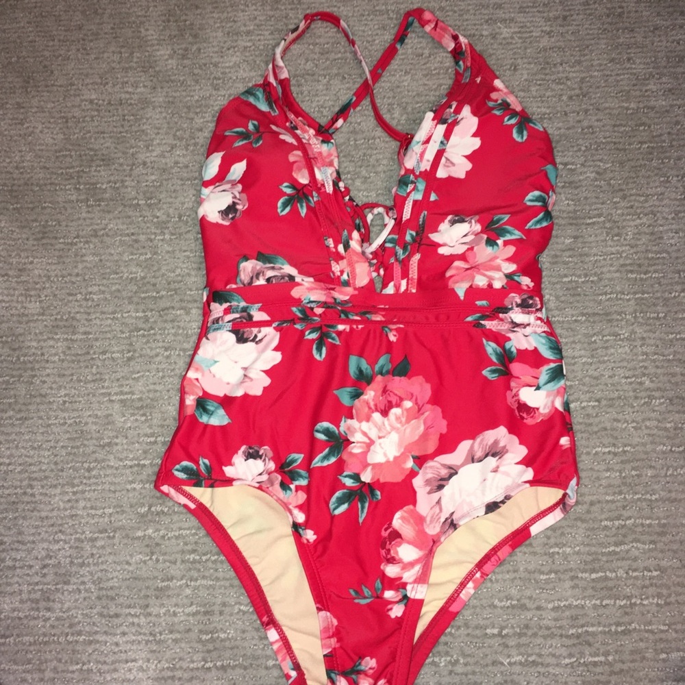 Women’s red rose one piece swimsuit